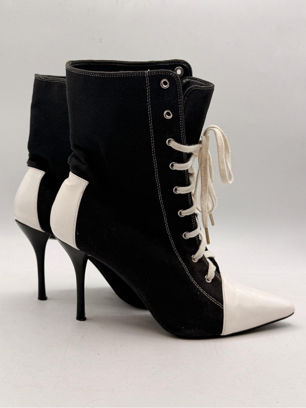 FUNTASMA BLACK WHITE LACE UP STILETTO BOOTS CONVERSE CHUCK TAYLOR INSPIRED EST 9